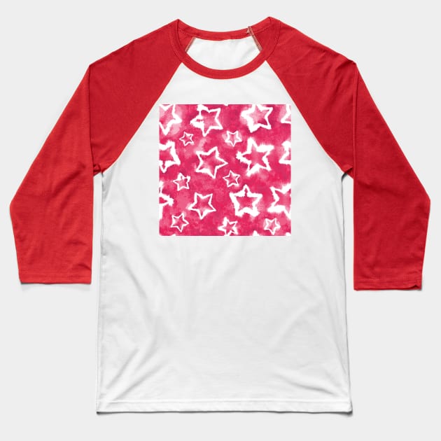 Hot Pink Tie Dye Stars Baseball T-Shirt by Carolina Díaz